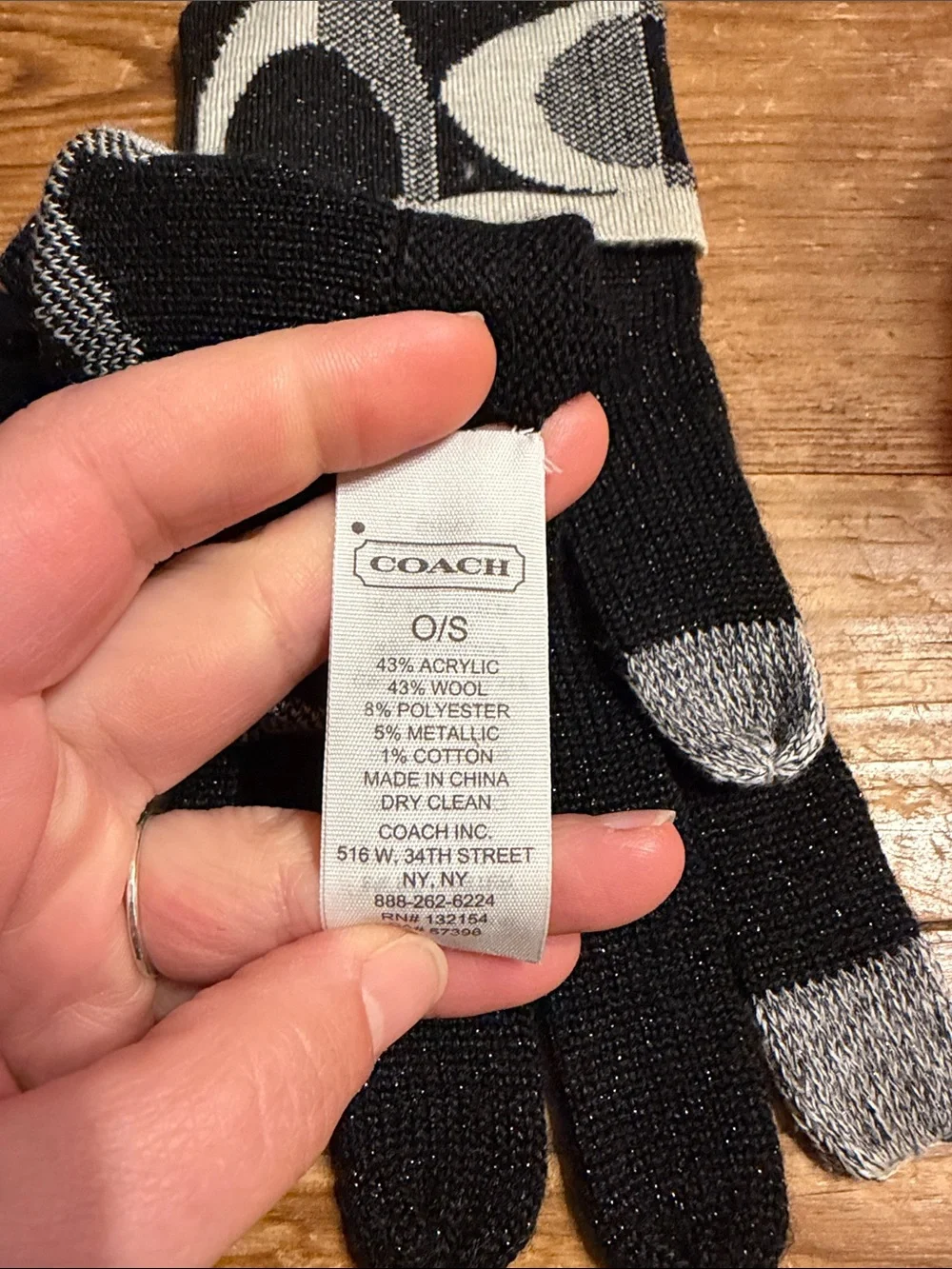 Coach Black and Gray Signature Cuff Knit Gloves